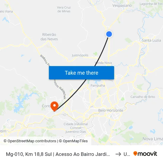 Mg-010, Km 18,8 Sul | Acesso Ao Bairro Jardim Da Glória to Una map