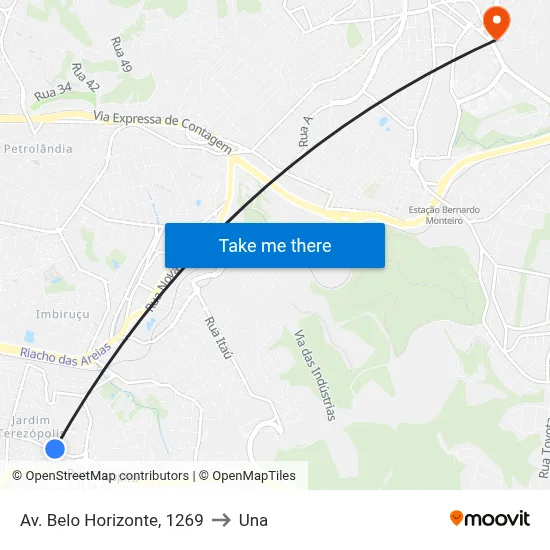 Av. Belo Horizonte, 1269 to Una map