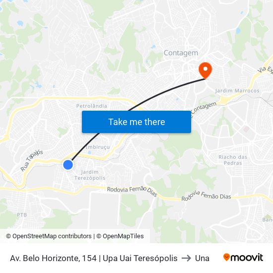 Av. Belo Horizonte, 154 | Upa Uai Teresópolis to Una map