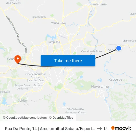 Rua Da Ponte, 14 | Arcelormittal Sabará/Esporte Clube Siderúrgica to Una map