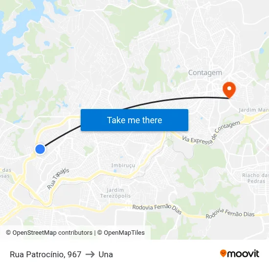 Rua Patrocínio, 967 to Una map