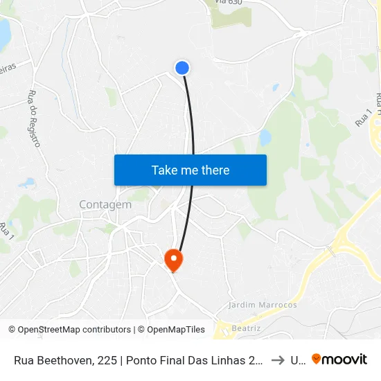 Rua Beethoven, 225 | Ponto Final Das Linhas 2550, 2560 E 2561 to Una map