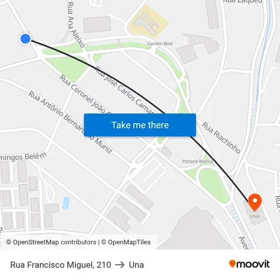 Rua Francisco Miguel, 210 to Una map