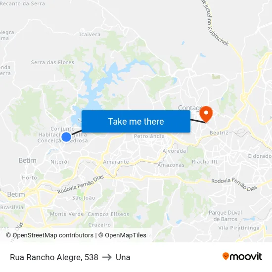 Rua Rancho Alegre, 538 to Una map