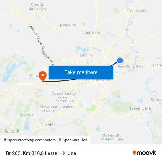 Br-262, Km 310,8 Leste to Una map