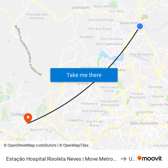 Estação Hospital Risoleta Neves | Move Metropolitano - Sentido Centro to Una map