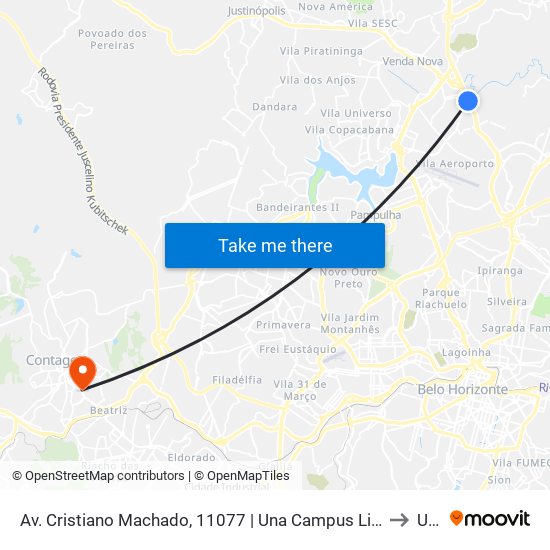 Av. Cristiano Machado, 11077 | Una Campus Linha Verde to Una map