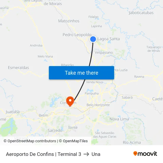 Aeroporto De Confins | Terminal 3 to Una map