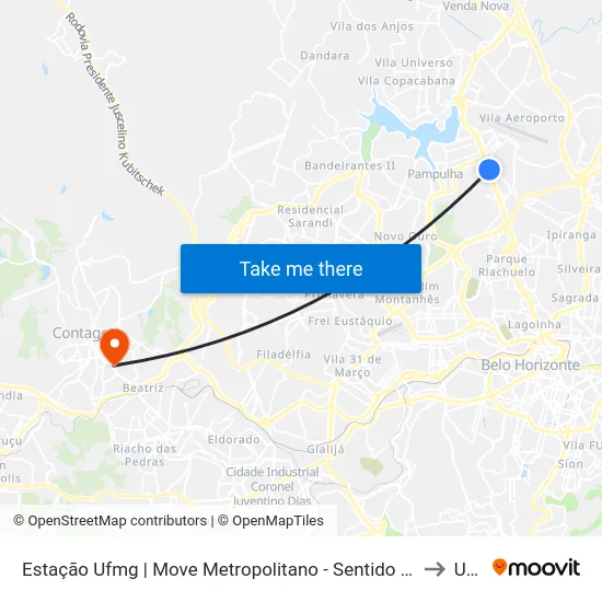 Estação Ufmg | Move Metropolitano - Sentido Bairro to Una map