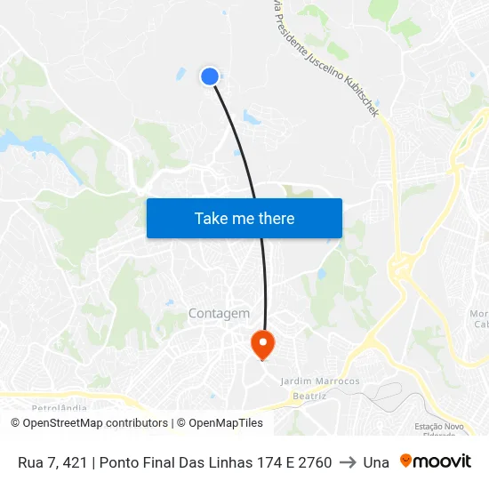 Rua 7, 421 | Ponto Final Das Linhas 174 E 2760 to Una map