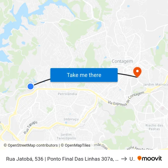 Rua Jatobá, 536 | Ponto Final Das Linhas 307a, 307b, 7670 E 7710 No Sapucaias to Una map