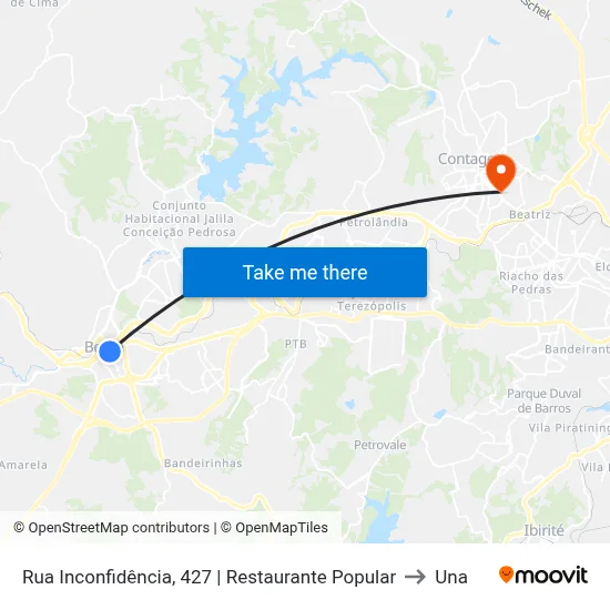 Rua Inconfidência, 427 | Restaurante Popular to Una map