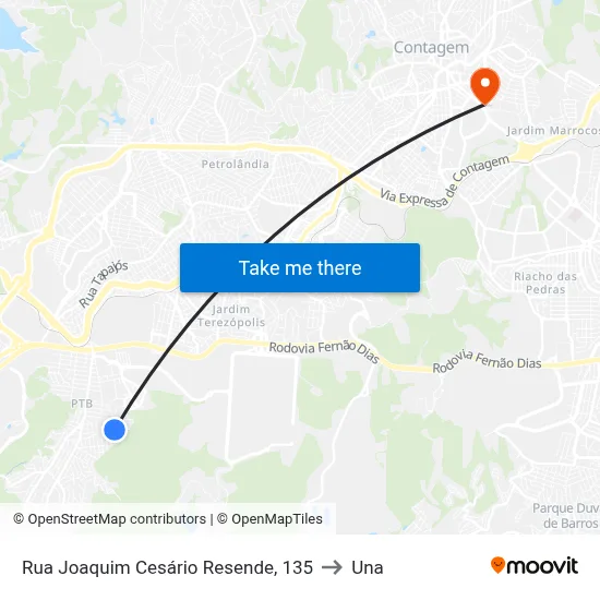 Rua Joaquim Cesário Resende, 135 to Una map
