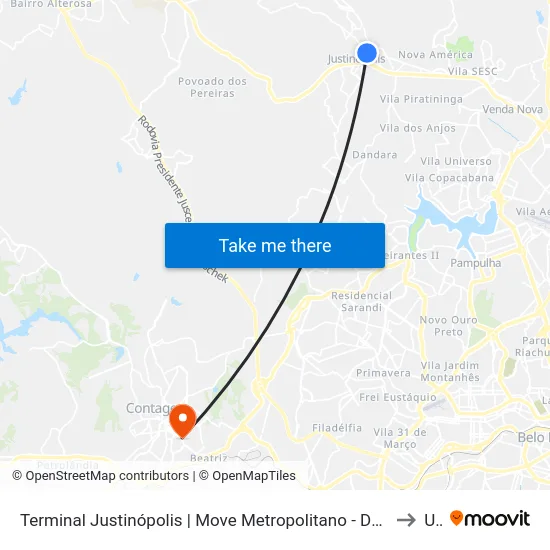 Terminal Justinópolis | Move Metropolitano - Desembarque Linhas Alimentadoras to Una map