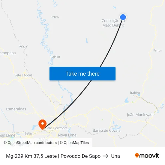 Mg-229 Km 37,5 Leste | Povoado De Sapo to Una map
