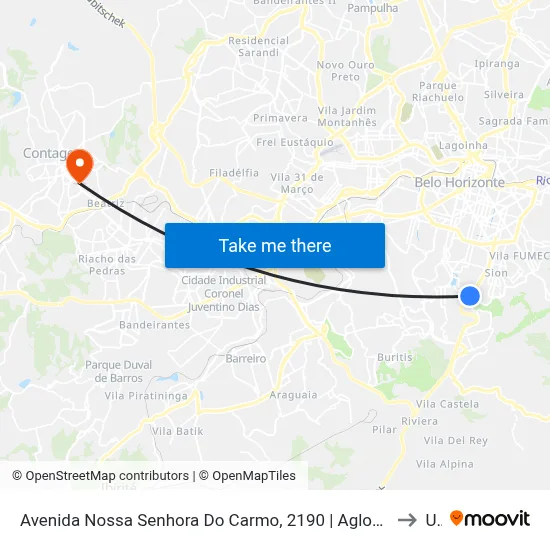Avenida Nossa Senhora Do Carmo, 2190 | Aglomerado Santa Lúcia Sentido Bh Shopping to Una map