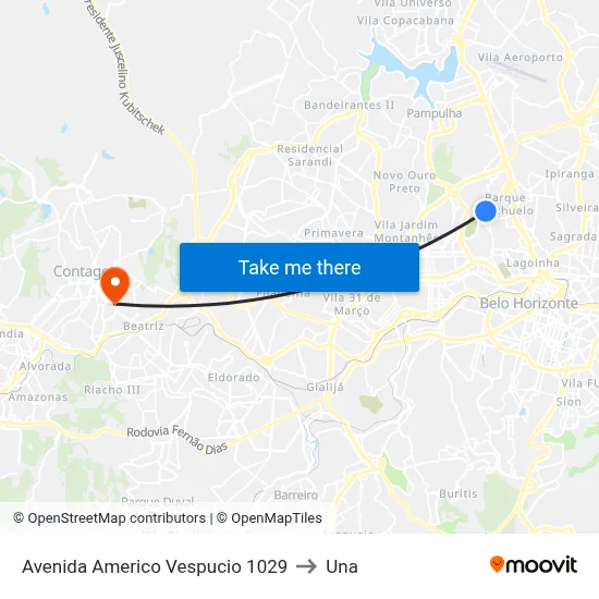 Avenida Americo Vespucio 1029 to Una map