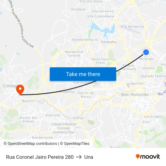 Rua Coronel Jairo Pereira 280 to Una map