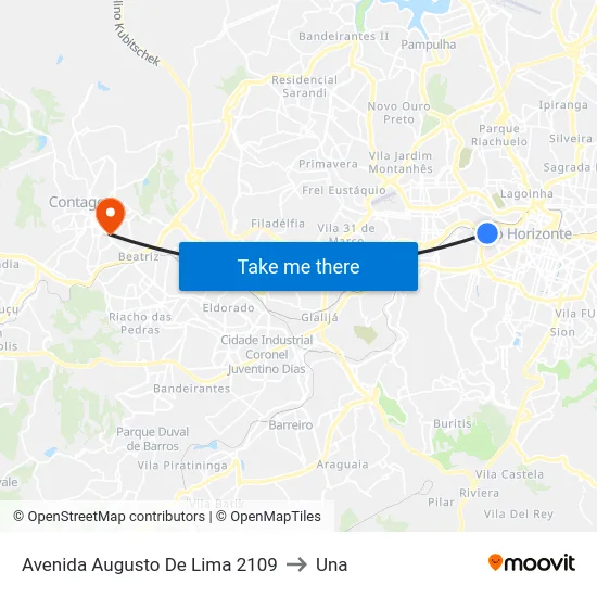 Avenida Augusto De Lima 2109 to Una map