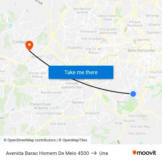 Avenida Barao Homem De Melo 4500 to Una map
