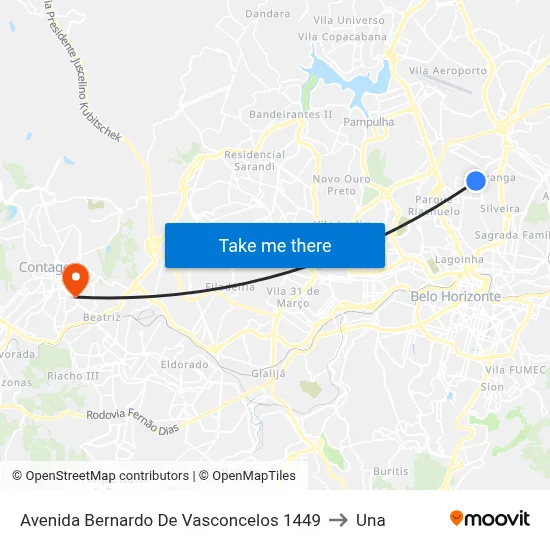 Avenida Bernardo De Vasconcelos 1449 to Una map