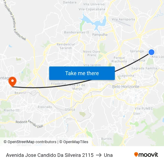Avenida Jose Candido Da Silveira 2115 to Una map