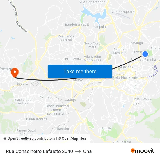 Rua Conselheiro Lafaiete 2040 to Una map