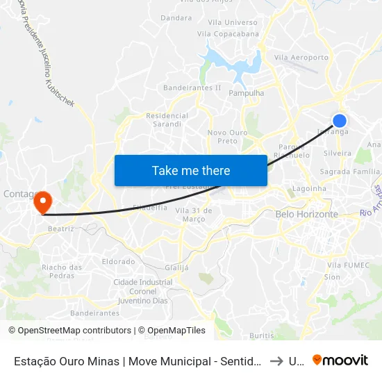 Estação Ouro Minas | Move Municipal - Sentido Centro to Una map