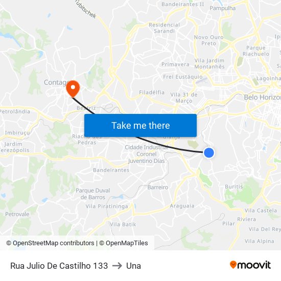 Rua Julio De Castilho 133 to Una map
