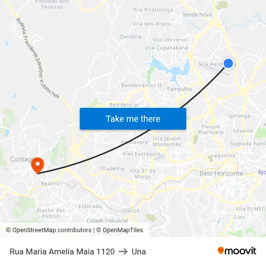 Rua Maria Amelia Maia 1120 to Una map