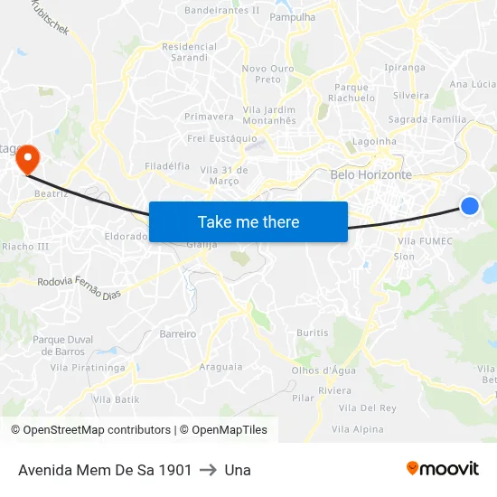 Avenida Mem De Sa 1901 to Una map