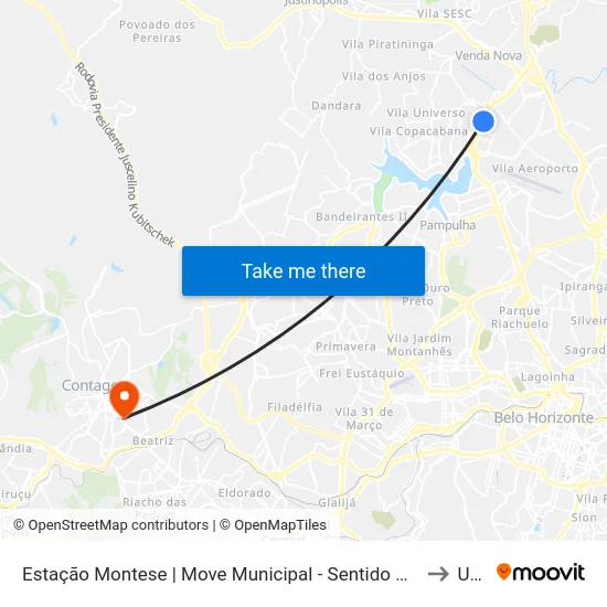 Estação Montese | Move Municipal - Sentido Centro to Una map