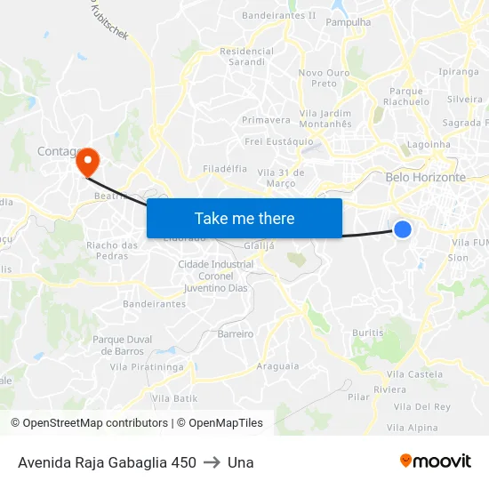Avenida Raja Gabaglia 450 to Una map