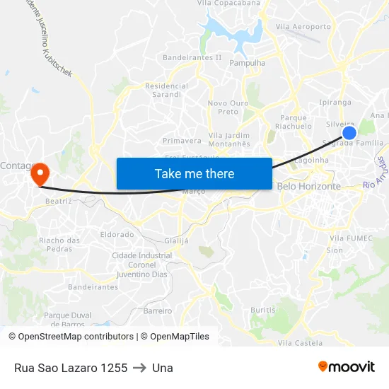 Rua Sao Lazaro 1255 to Una map