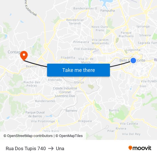 Rua Dos Tupis 740 to Una map