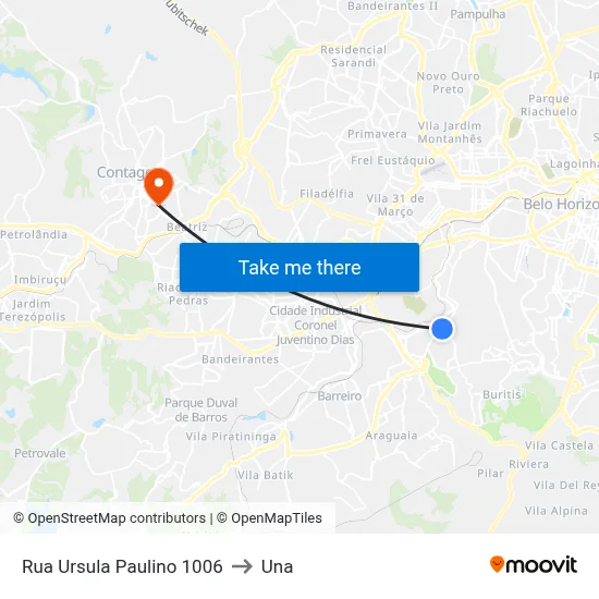 Rua Ursula Paulino 1006 to Una map