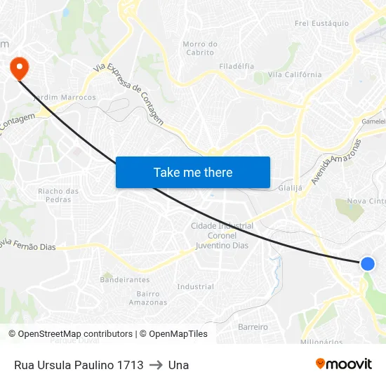 Rua Ursula Paulino 1713 to Una map