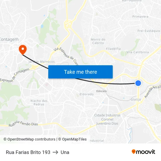 Rua Farias Brito 193 to Una map