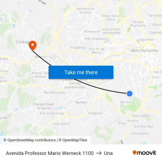 Avenida Professor Mario Werneck 1100 to Una map