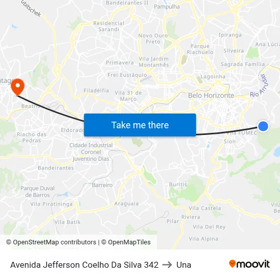 Avenida Jefferson Coelho Da Silva 342 to Una map
