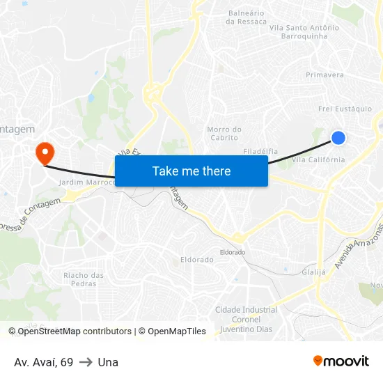 Av. Avaí, 69 to Una map