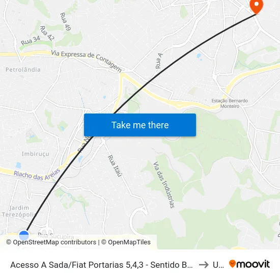 Acesso A Sada/Fiat Portarias 5,4,3 - Sentido Belo Horizonte to Una map
