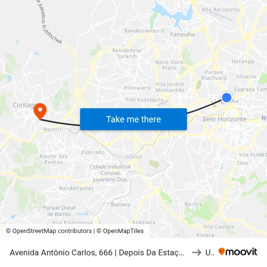 Avenida Antônio Carlos, 666 | Depois Da Estação Senai Sentido Centro De Bh to Una map