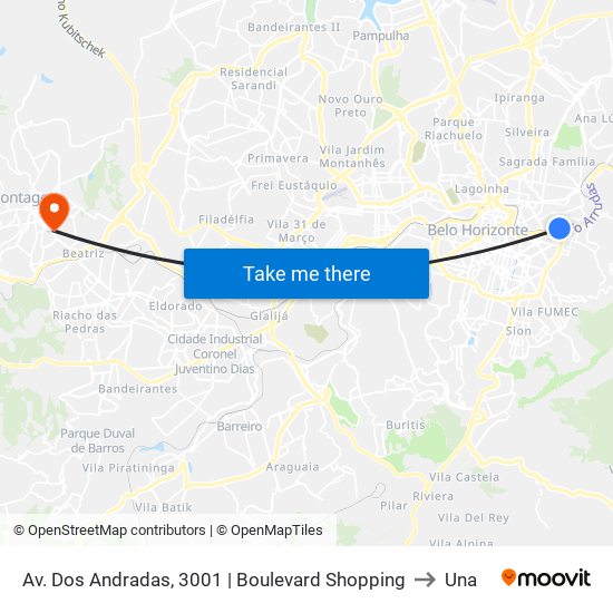 Av. Dos Andradas, 3001 | Boulevard Shopping to Una map