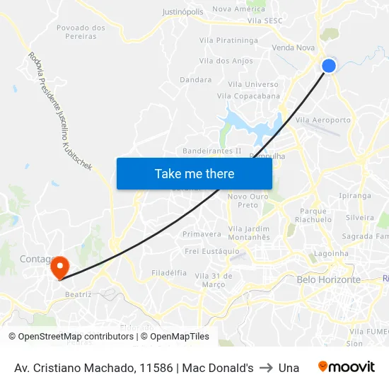 Av. Cristiano Machado, 11586 | Mac Donald's to Una map