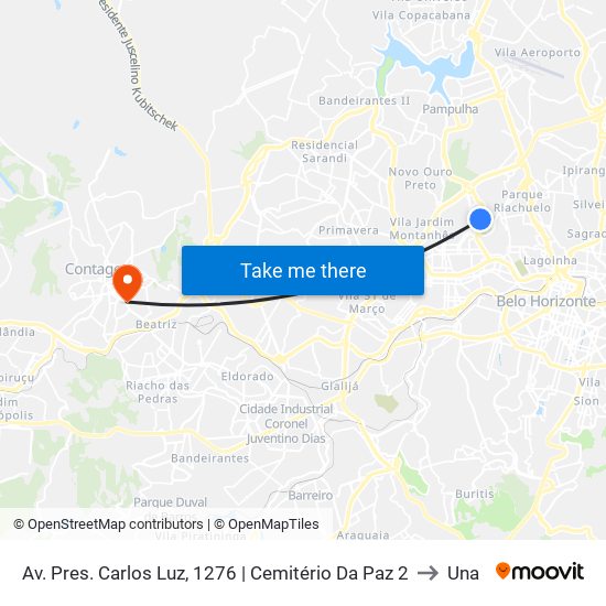 Av. Pres. Carlos Luz, 1276 | Cemitério Da Paz 2 to Una map