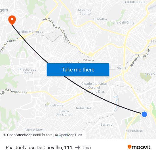 Rua Joel José De Carvalho, 111 to Una map