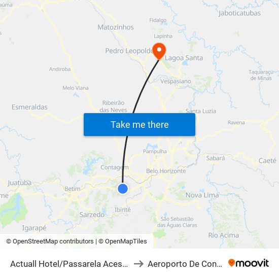 Actuall Hotel/Passarela Acesso Carrefour Contagem to Aeroporto De Confins - Terminal 1 map