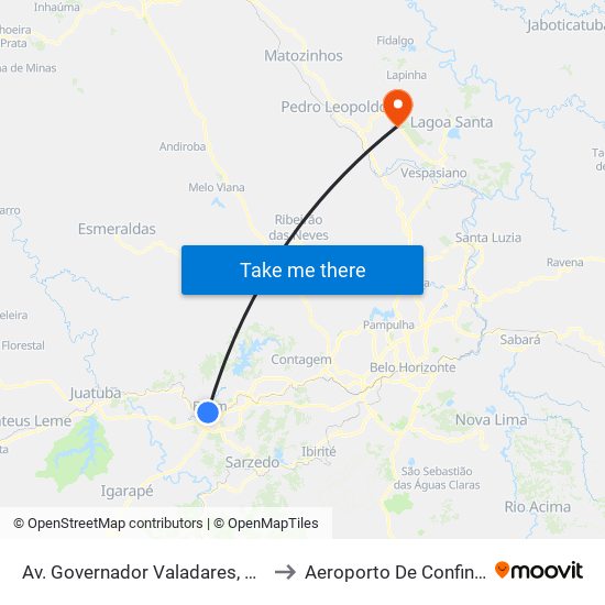 Av. Governador Valadares, 48 | Roupa Mágica to Aeroporto De Confins - Terminal 1 map