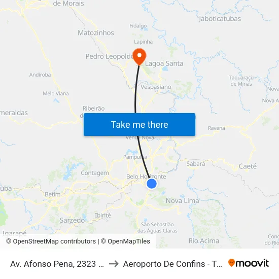 Av. Afonso Pena, 2323 | Deoesp to Aeroporto De Confins - Terminal 1 map